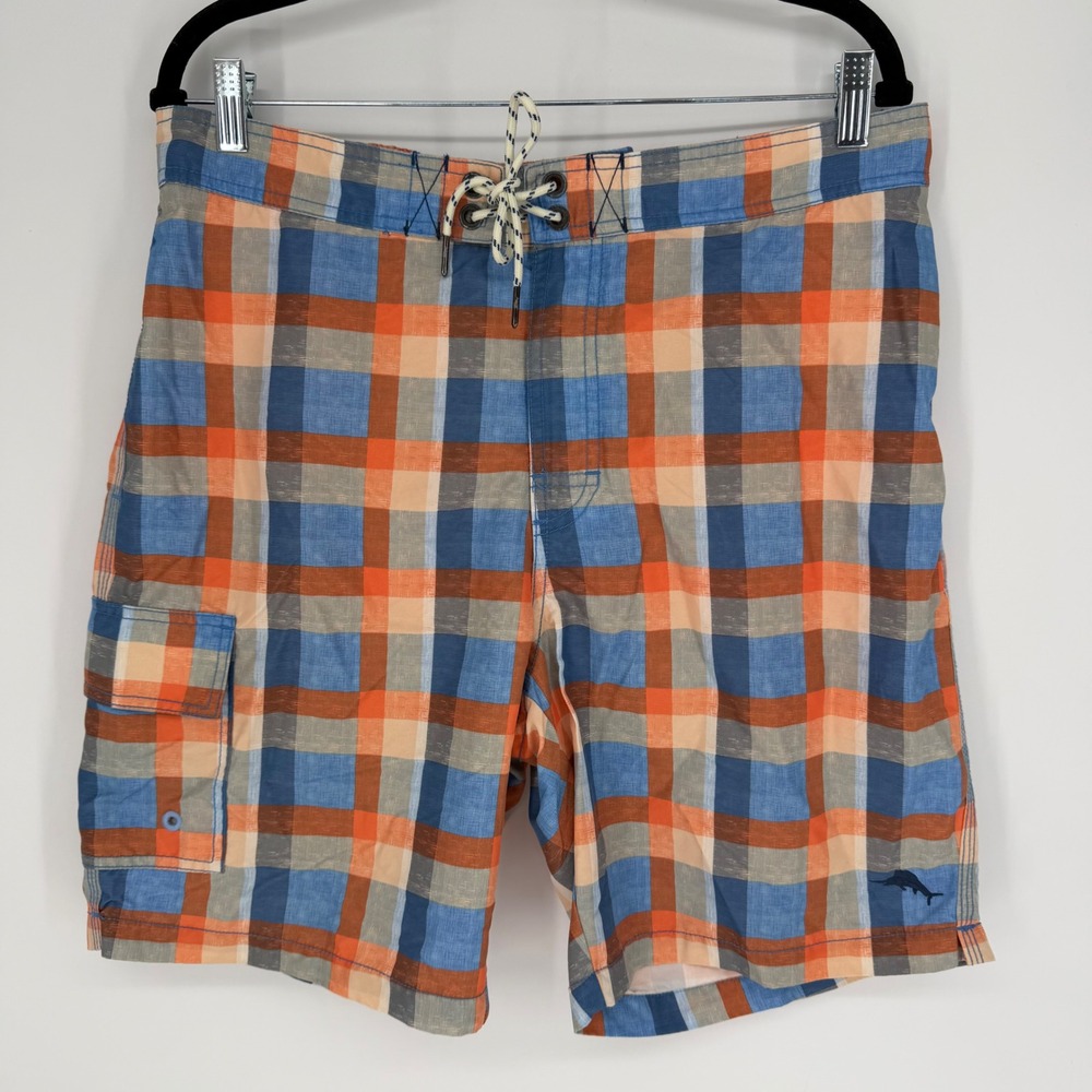 TOMMY BAHAMA RELAX BAJA PALMALAY PLAID SWIM TRUNKS LARGE SUMMER BEACH VACATION